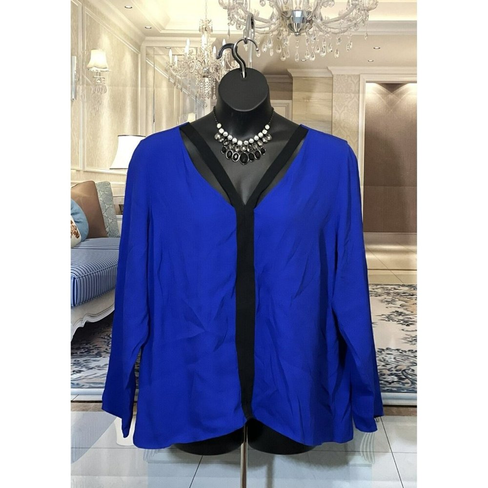 NWOT ELOQUII 22 BLUE/BLACK STRIPE V NECK LONG SLEEVE TUNIC TOP BLOUSE